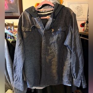 Dark Heather Gray Hooded Button-Up Shirt Jacket